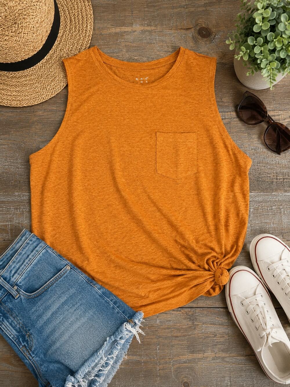A New Day Women’s Rust Orange Sleeveless Pocket Tank Top XXL Casual